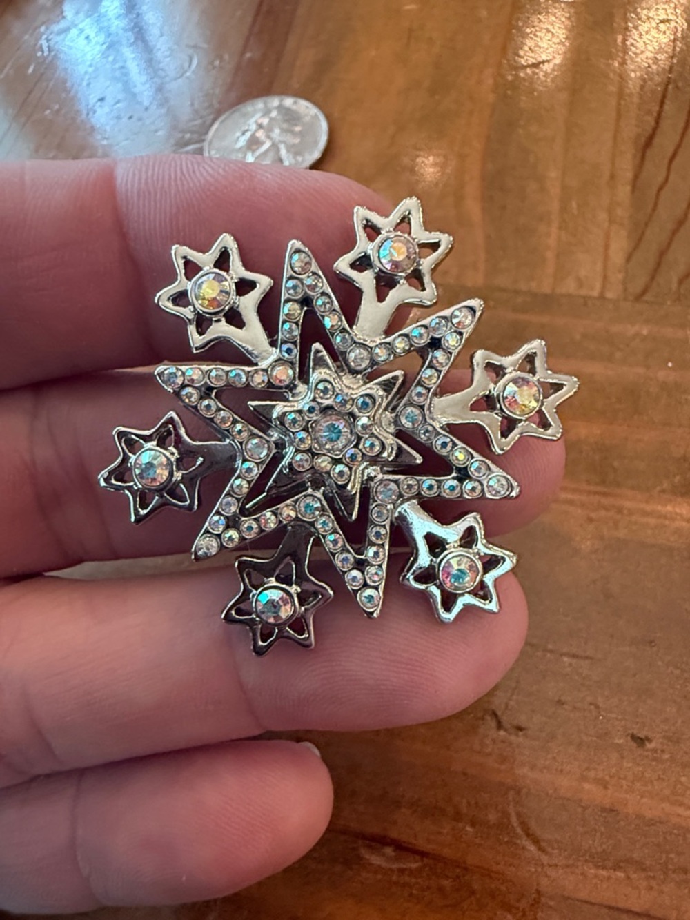 Rockefeller Center Rhinestone Starburst Brooch with Aurora Borealis Crystals